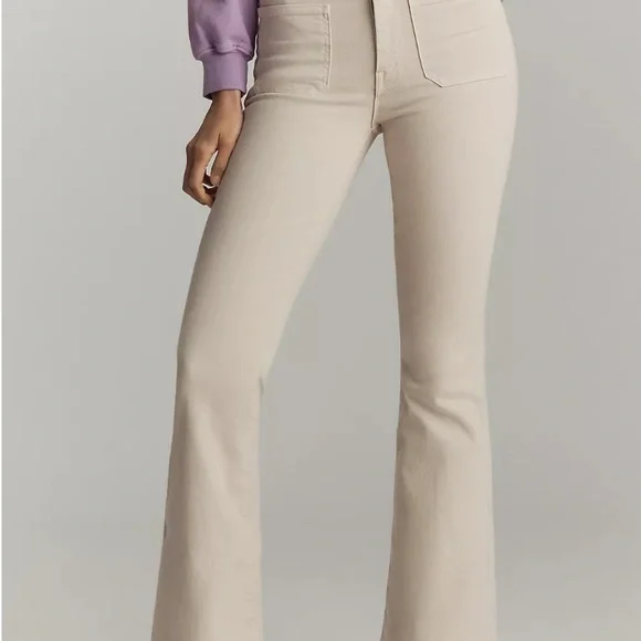 MOTHER The Patch Pocket High-Rise Flare Jeans in Cream - Picture 2 of 12
